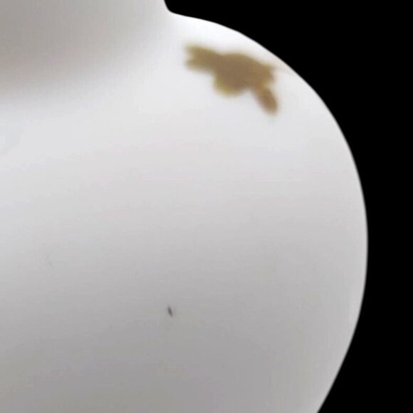 Vintage White Satin Opaline Hand Blown Glass Vase Painted Gold Floral Design - Picture 7 of 7